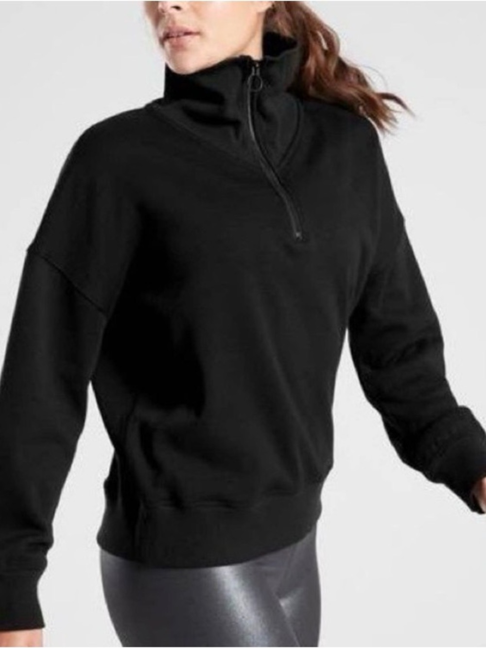 Athleta Black Cozy Karna 1/4 Zip Pulliver Sweatshirt